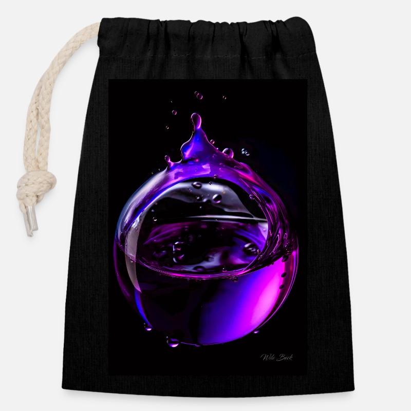 Gouttes violettes 6 - Sac cadeau en coton avec cordon (14 x 20 cm) - noir