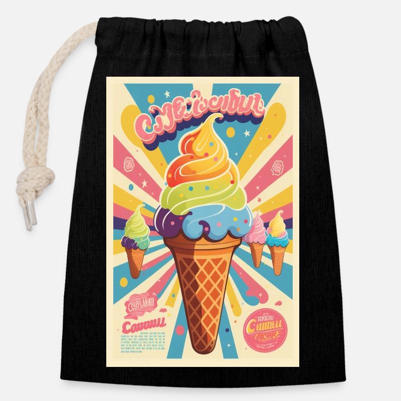 icecream style - Sac cadeau en coton avec cordon (14 x 20 cm) - noir