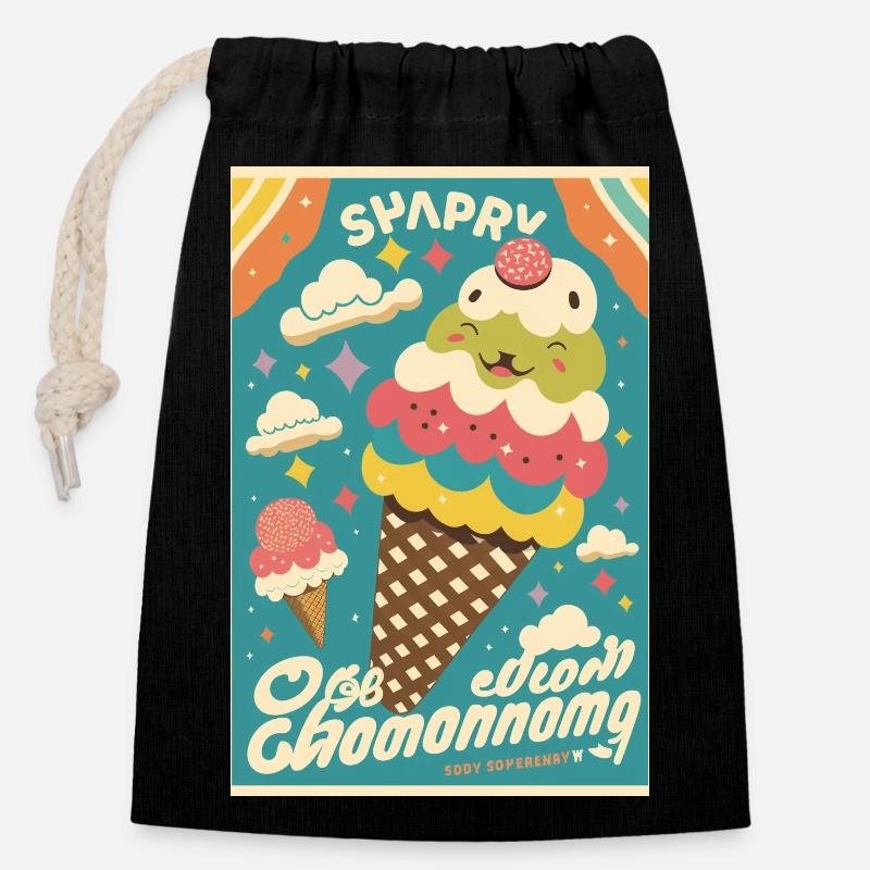 icecream style - Sac cadeau en coton avec cordon (14 x 20 cm) - noir