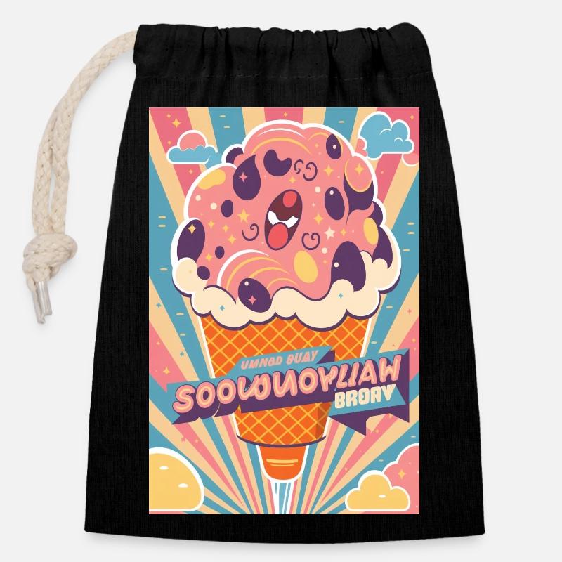 icecream style - Sac cadeau en coton avec cordon (14 x 20 cm) - noir