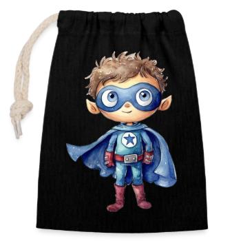 Illustration de l’aquarelle de super-héros - Sac cadeau en coton avec cordon (14 x 20 cm) - noir - Devant