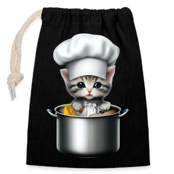 Chef Cat - Closable cotton gift bag (14x20cm) - black - Front