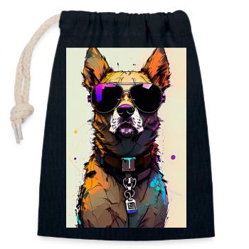 Inkpunk Hund mit Sonnenbrille 2 - Verschließbarer Geschenkbeutel aus Baumwolle (14x20cm) - Navy - Vorne