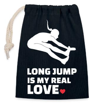 J’adore le saut en longueur - Sac cadeau en coton avec cordon (14 x 20 cm) - bleu marine - Devant