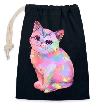 Colorful, magical cat - Closable cotton gift bag (14x20cm) - navy - Front