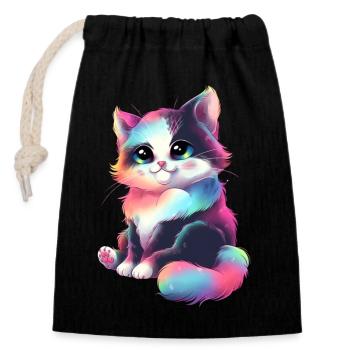 Dreamy little cat - Closable cotton gift bag (14x20cm) - black - Front