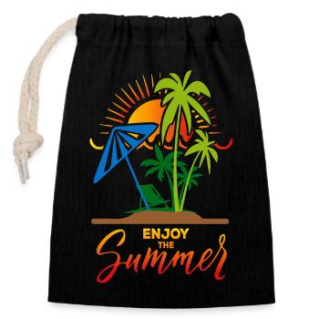 Enjoy the summer - Closable cotton gift bag (14x20cm) - black - Front