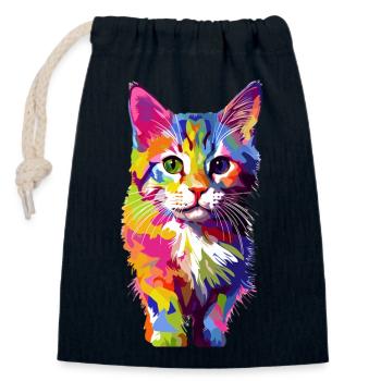 Verspielte bunte Katze - Verschließbarer Geschenkbeutel aus Baumwolle (14x20cm) - Navy - Vorne