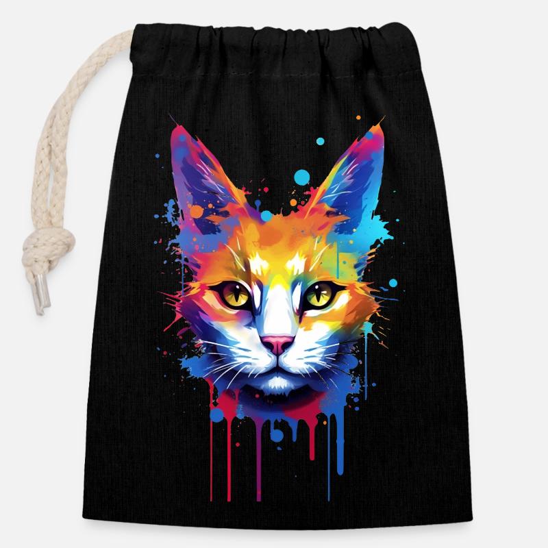 Extravagant cat - Closable cotton gift bag (14x20cm) - black