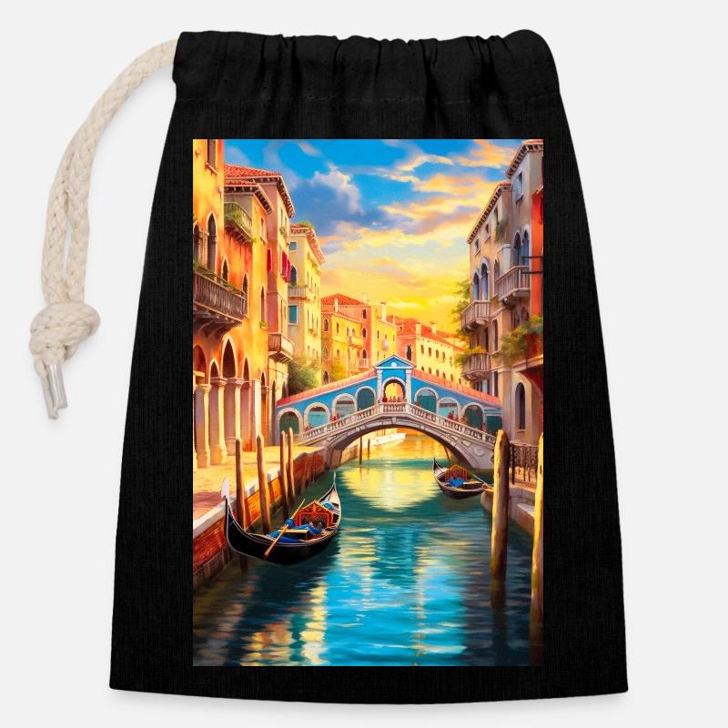 Venedig-Plakat - Verschließbarer Geschenkbeutel aus Baumwolle (14x20cm) - Schwarz