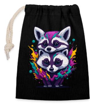 Racoon 3 - Closable cotton gift bag (14x20cm) - black - Front