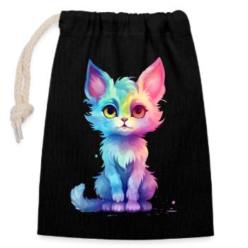 Süßes Aqua Pastell Buntes Katzendesign - Verschließbarer Geschenkbeutel aus Baumwolle (14x20cm) - Schwarz - Vorne
