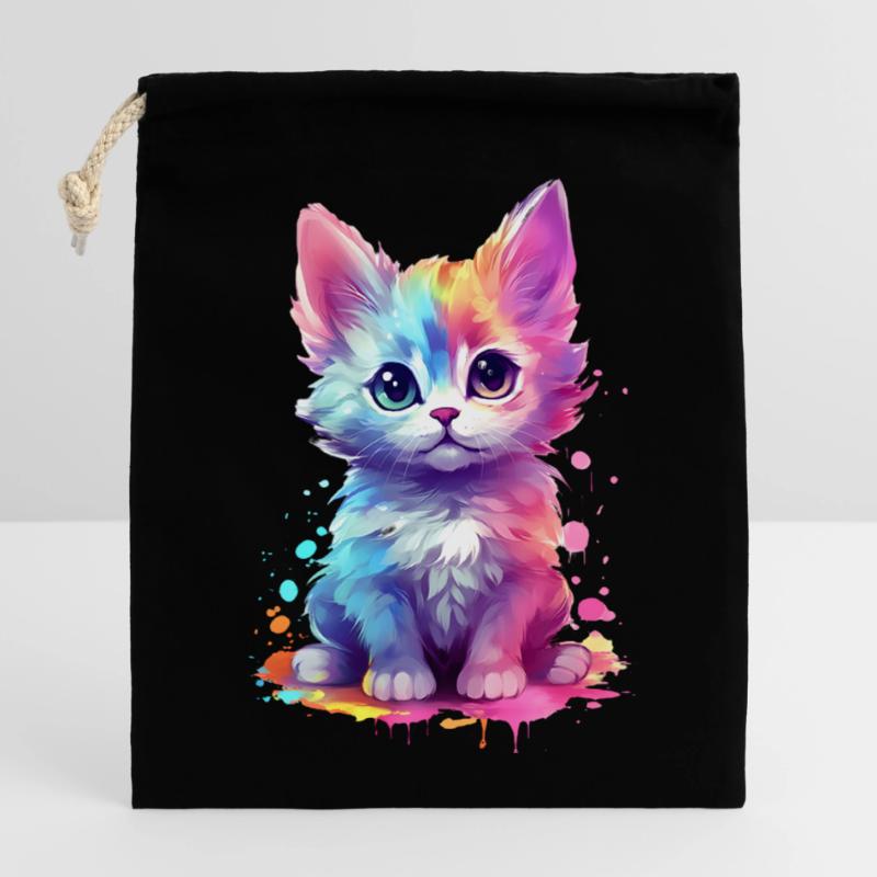 Idée d’impression unique et douce pour chat Sac cadeau en coton avec cordon (14 x 20 cm)