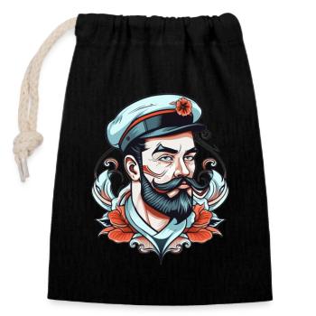 Captain Neo Dessin de tatouage traditionnel - Sac cadeau en coton avec cordon (14 x 20 cm) - noir - Devant