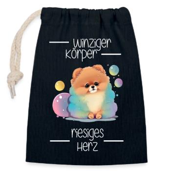 Zwergspitz Winziger Körper Riesiges Herz - Verschließbarer Geschenkbeutel aus Baumwolle (14x20cm) - Navy - Vorne