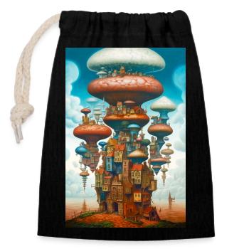 Mushroom City - Closable cotton gift bag (14x20cm) - black - Front