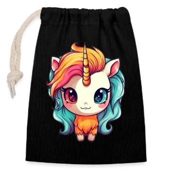 Licorne Dessin mignon - Sac cadeau en coton avec cordon (14 x 20 cm) - noir - Devant