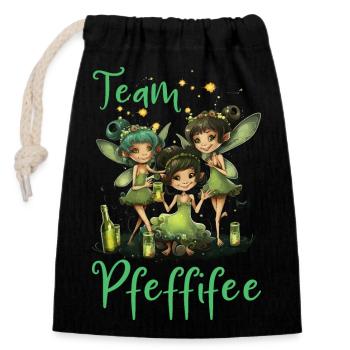 Team Pfeffifee Pfefferminz Likör Saufen JGA - Verschließbarer Geschenkbeutel aus Baumwolle (14x20cm) - Schwarz - Vorne