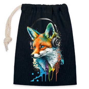 Fox Musik hören mit Kopfhörern - Verschließbarer Geschenkbeutel aus Baumwolle (14x20cm) - Navy - Vorne