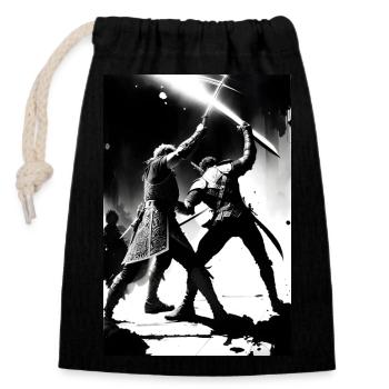 Two Samurai Fighting Art - Closable cotton gift bag (14x20cm) - black - Front
