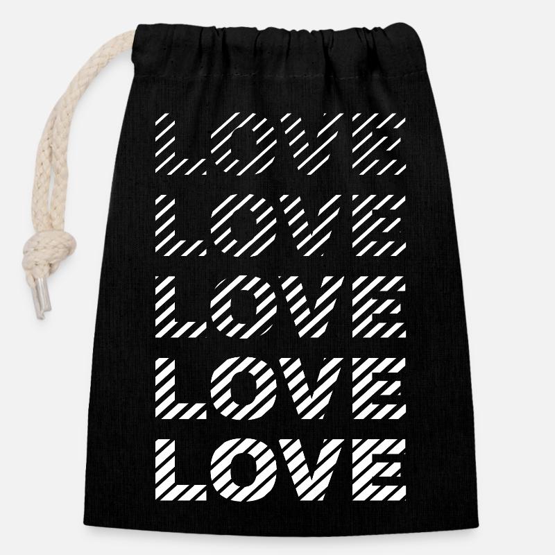 LOVE 01 - Closable cotton gift bag (14x20cm) - black
