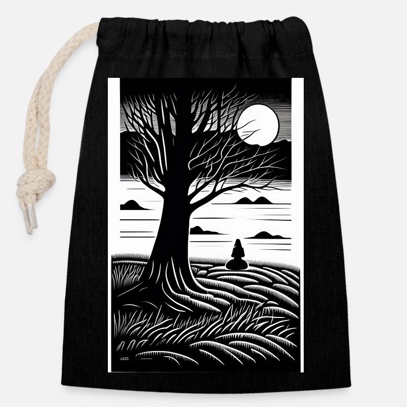 Black & White Full Moon - Closable cotton gift bag (14x20cm) - black