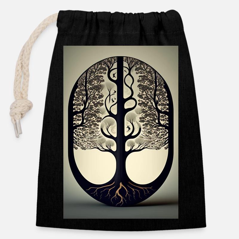 Vue sur la forêt - Sac cadeau en coton avec cordon (14 x 20 cm) - noir