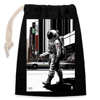 Großstadtastronaut - Verschließbarer Geschenkbeutel aus Baumwolle (14x20cm) - Schwarz - Vorne