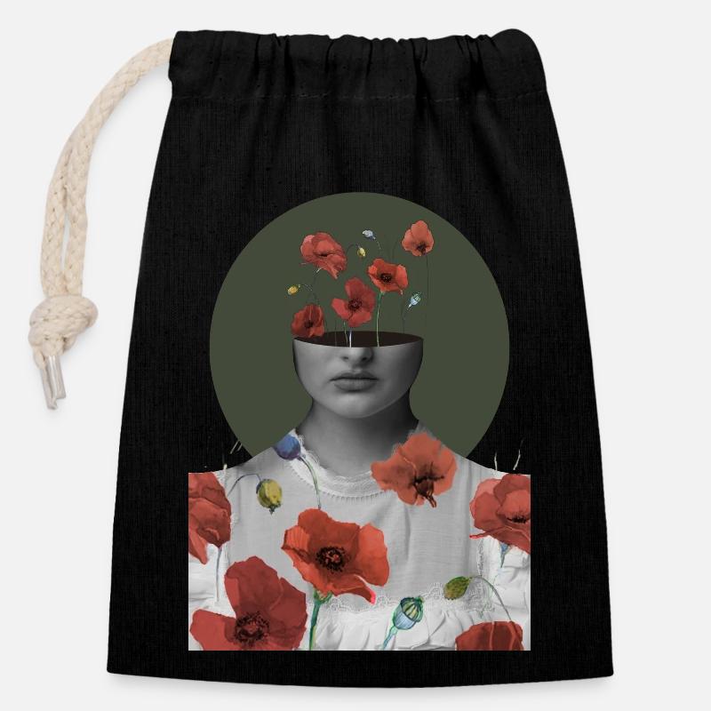Portrait d’un coquelicot - Sac cadeau en coton avec cordon (14 x 20 cm) - noir