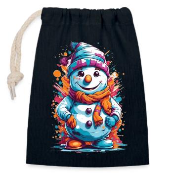 Urban Winter Wonderland: Snowman Graffiti coloré - Sac cadeau en coton avec cordon (14 x 20 cm) - bleu marine - Devant
