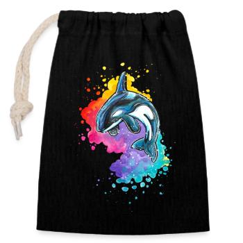 Orque dans Watercolor Wave - Sac cadeau en coton avec cordon (14 x 20 cm) - noir - Devant