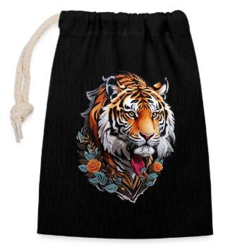 Majesté rugissante : embrassez le pouvoir du tigre - Sac cadeau en coton avec cordon (14 x 20 cm) - noir - Devant