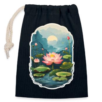 Lotusblume - Verschließbarer Geschenkbeutel aus Baumwolle (14x20cm) - Navy - Vorne