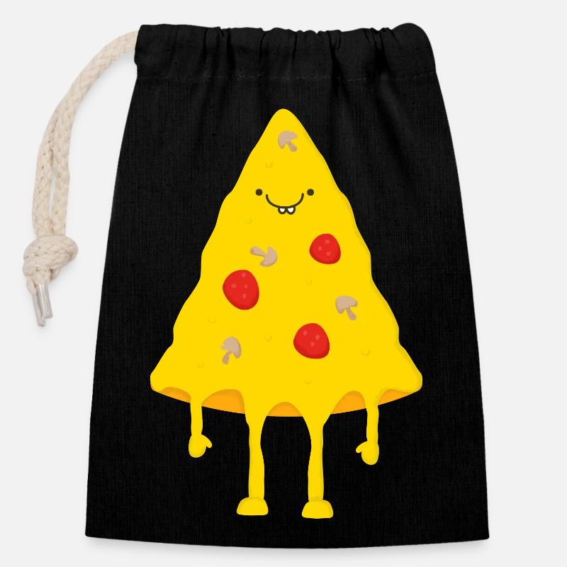 Happy Pizza - Closable cotton gift bag (14x20cm) - black