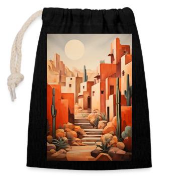 Paysage de Désert, village du désert - Sac cadeau en coton avec cordon (14 x 20 cm) - noir - Devant