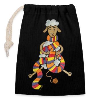 Süßes Schaaf stricken häkeln Wolle - Verschließbarer Geschenkbeutel aus Baumwolle (14x20cm) - Schwarz - Vorne