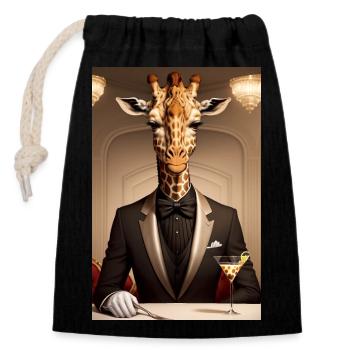 Eine Giraffe im Restaurant mit Martini - Verschließbarer Geschenkbeutel aus Baumwolle (14x20cm) - Schwarz - Vorne