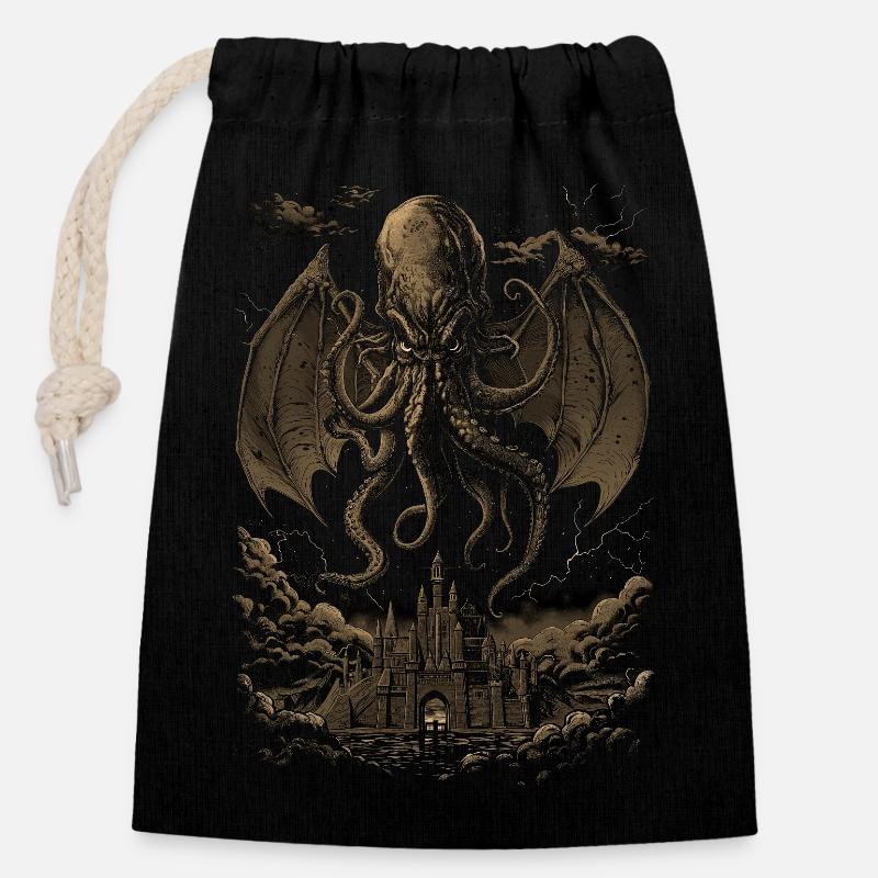 Cthulhu-Horror - Verschließbarer Geschenkbeutel aus Baumwolle (14x20cm) - Schwarz