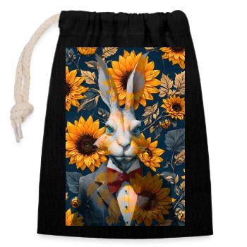 Lapin blanc - Sac cadeau en coton avec cordon (14 x 20 cm) - noir - Devant