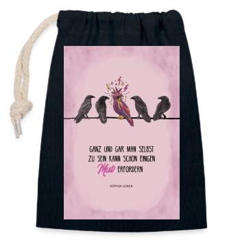 Slogan de motivation Soyez courageux, soyez vous-même - Sac cadeau en coton avec cordon (14 x 20 cm) - bleu marine - Devant
