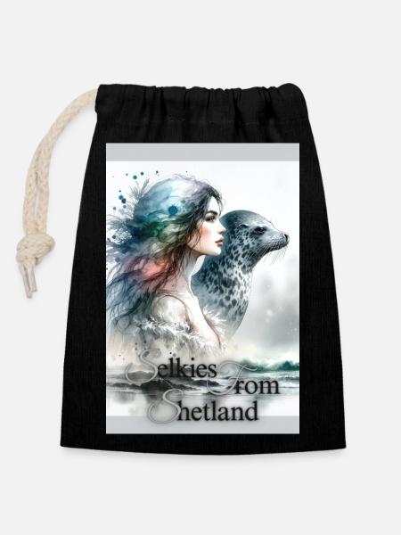 Selkies from Shetland - Sac cadeau en coton avec cordon (14 x 20 cm) - noir
