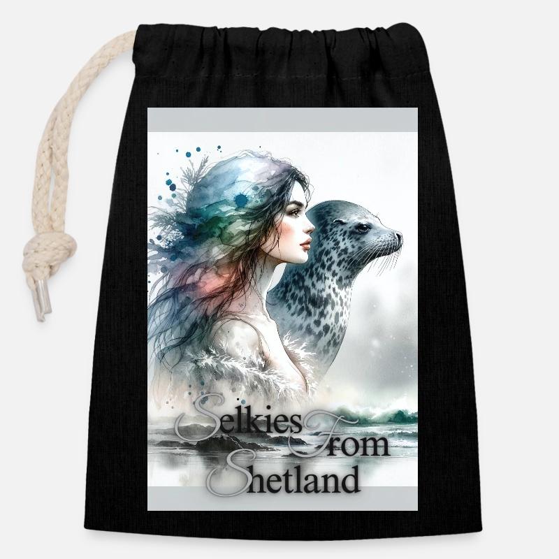Selkies from Shetland - Closable cotton gift bag (14x20cm) - black