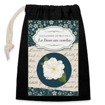 La Dame aux Camélias - Sac cadeau en coton avec cordon (14 x 20 cm) - noir - Devant
