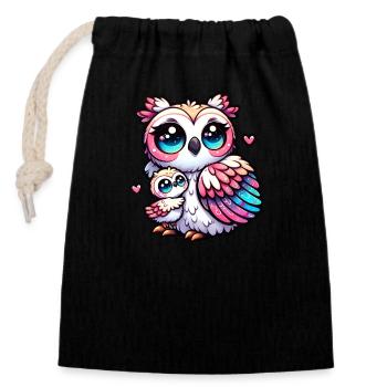 Fière mère hibou avec son bébé - Sac cadeau en coton avec cordon (14 x 20 cm) - noir - Devant