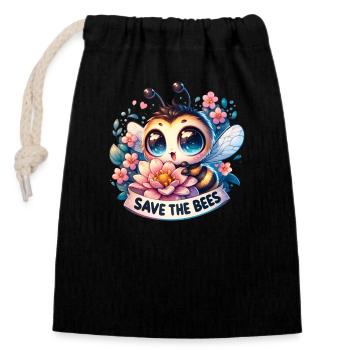 Save The Bees Cute Bee Collecting Pollen Earth Day - Closable cotton gift bag (14x20cm) - black - Front