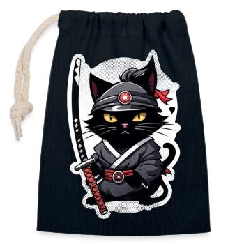 Ninja Cat - Samurai Kitten - Closable cotton gift bag (14x20cm) - navy - Front