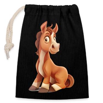 Un drôle de cheval assis - Sac cadeau en coton avec cordon (14 x 20 cm) - noir - Devant
