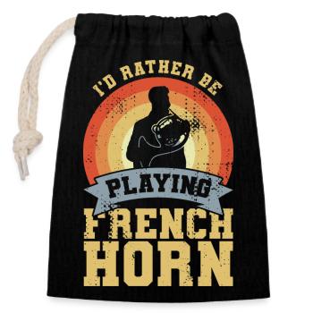 Funny French horn player joke - Closable cotton gift bag (14x20cm) - black - Front