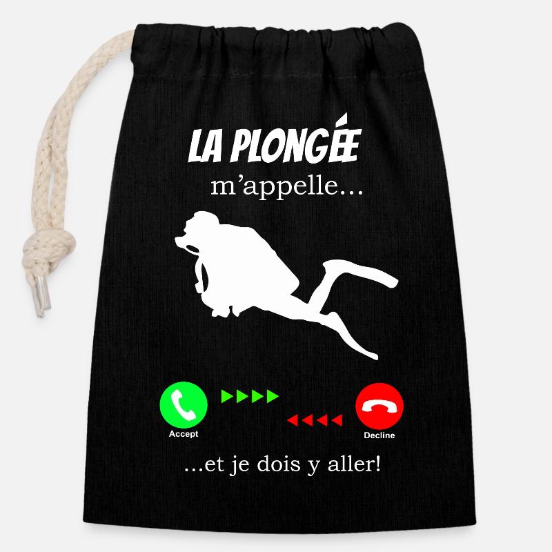 La plongée m'appelle - Sac cadeau en coton avec cordon (14 x 20 cm) - noir