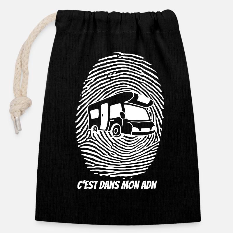 ADN Camping Car - Sac cadeau en coton avec cordon (14 x 20 cm) - noir